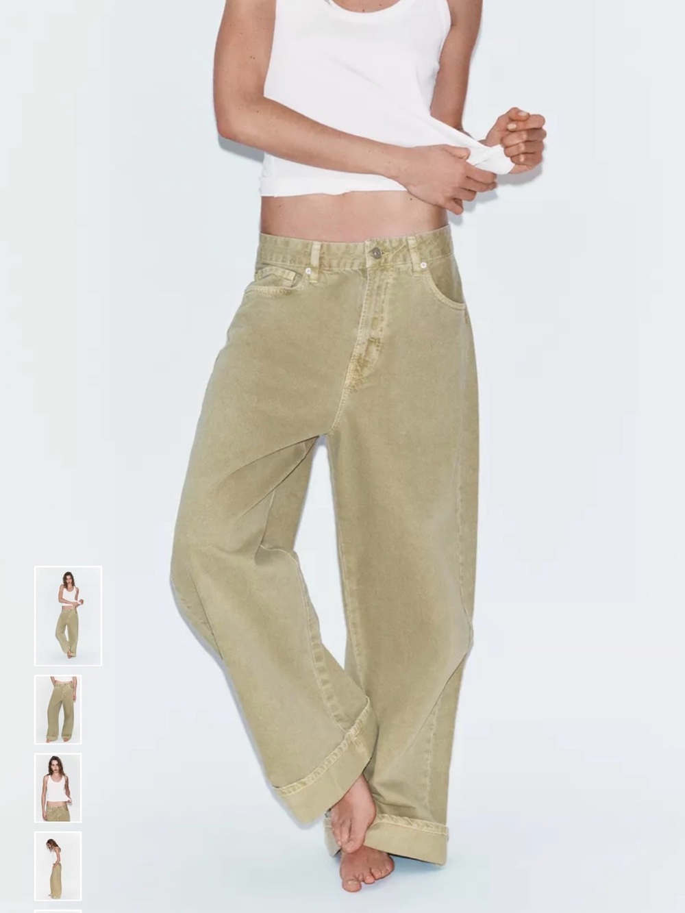 Zara Olive-Green Wide Leg Jeans